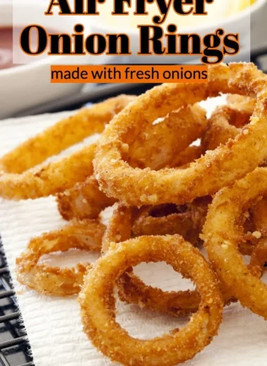 Crispy air fryer onion rings served on a plate