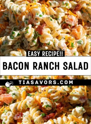 Bacon Ranch Pasta Salad with crispy bacon and creamy ranch dressing