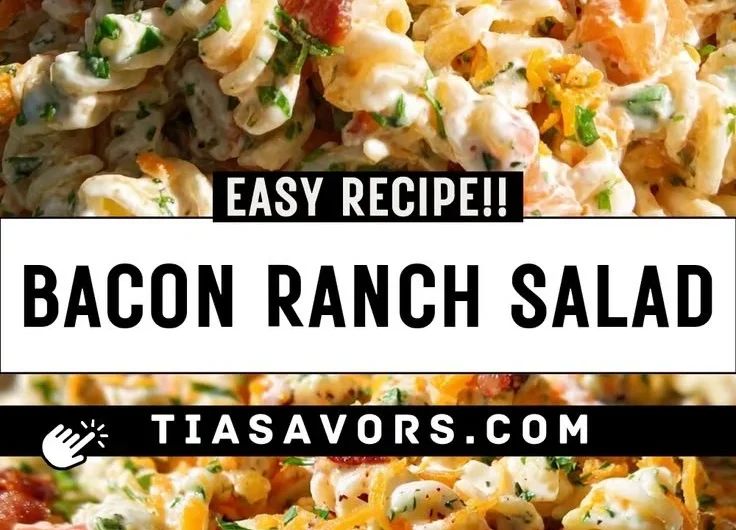 Bacon Ranch Pasta Salad with crispy bacon and creamy ranch dressing