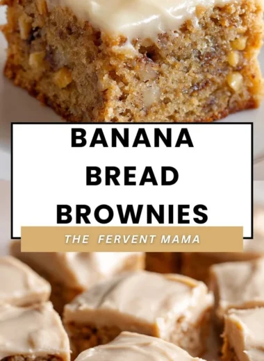 Delicious banana bread brownies cut into squares on a plate
