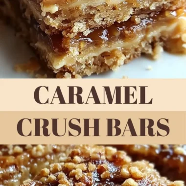 Delicious Caramel Crush Bars topped with melted caramel and crunchy ingredients