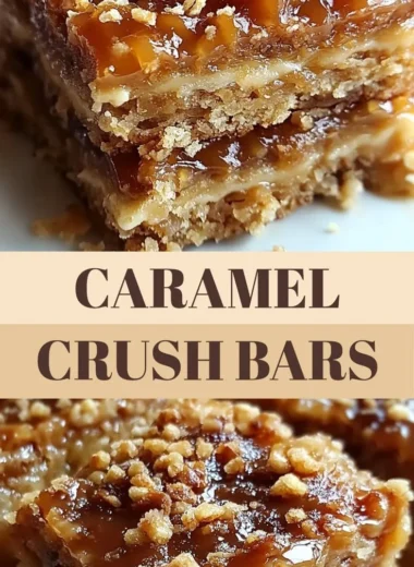 Delicious Caramel Crush Bars topped with melted caramel and crunchy ingredients