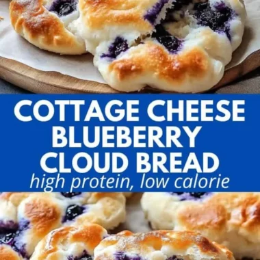 Fluffy cottage cheese blueberry cloud bread fresh out of the oven