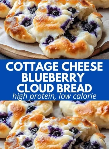 Fluffy cottage cheese blueberry cloud bread fresh out of the oven