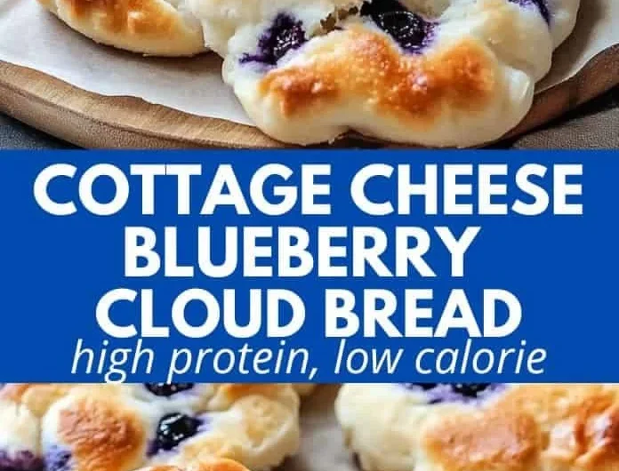 Fluffy cottage cheese blueberry cloud bread fresh out of the oven