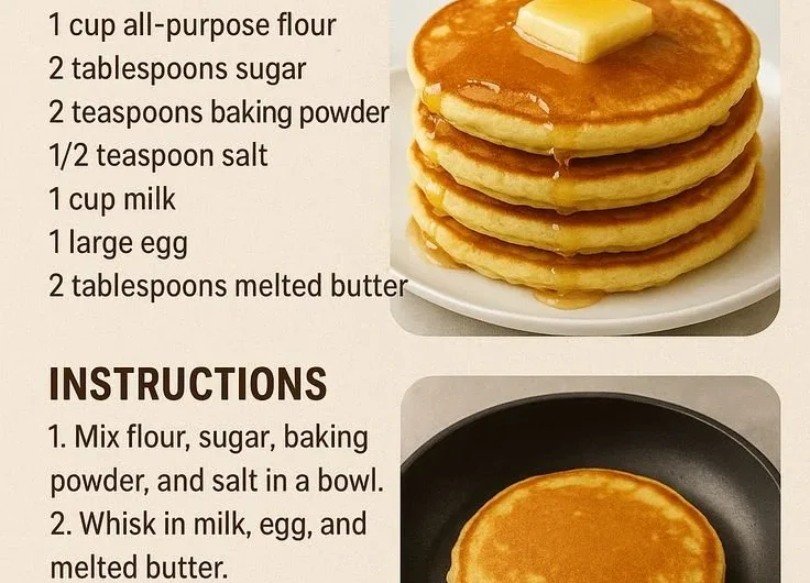 Stack of easy fluffy pancakes with syrup and berries on a plate
