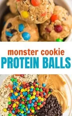 Homemade protein balls resembling monster cookies with healthy ingredients.