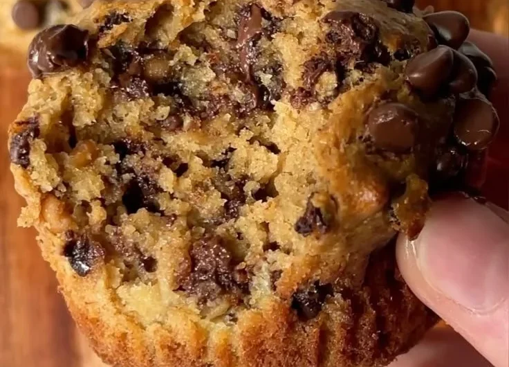 A plate of healthy peanut butter banana muffins with ripe bananas in the background.