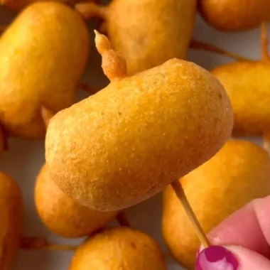 Delicious homemade mini corndogs served on a platter