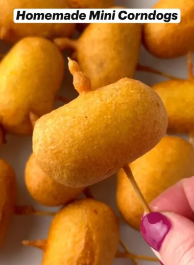 Delicious homemade mini corndogs served on a platter