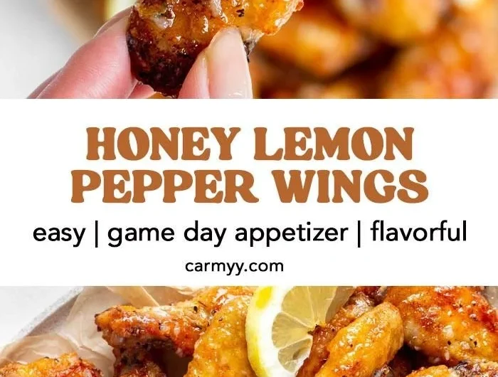 Plate of Honey Lemon Pepper Wings garnished with herbs
