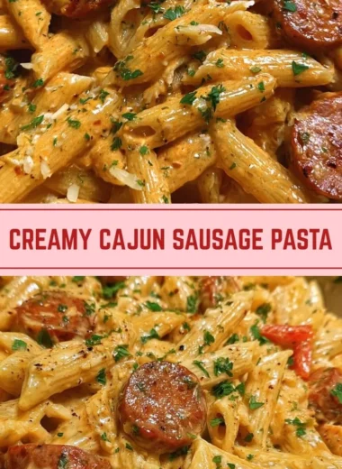 One-Pot Creamy Spicy Cajun Sausage Pasta dish served in a bowl.