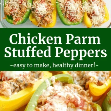 Delicious Chicken Parm stuffed peppers served on a plate