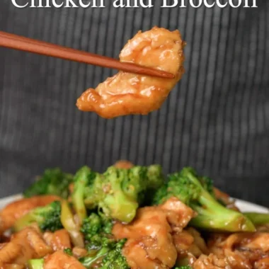 Chinese chicken and broccoli stir fry served in a bowl