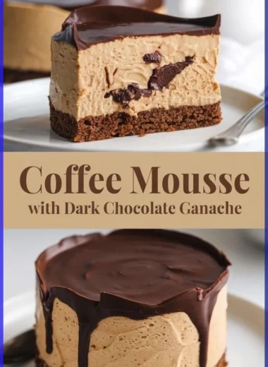 Delicious coffee mousse topped with dark chocolate ganache served in a glass