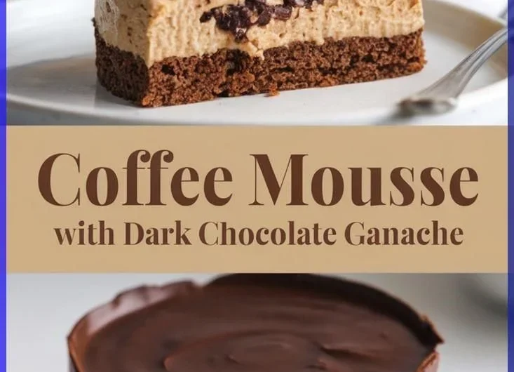 Delicious coffee mousse topped with dark chocolate ganache served in a glass
