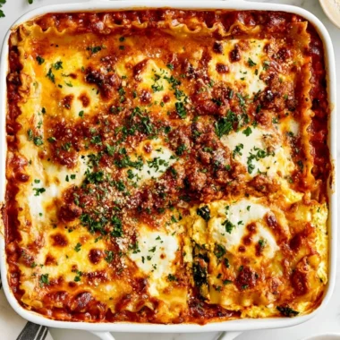 A delicious serving of Cottage Cheese Lasagna with layers of pasta and cheese