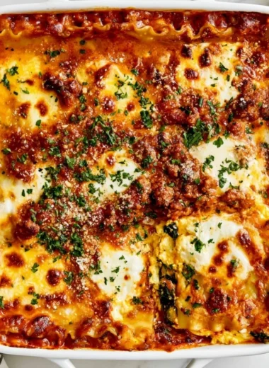 A delicious serving of Cottage Cheese Lasagna with layers of pasta and cheese