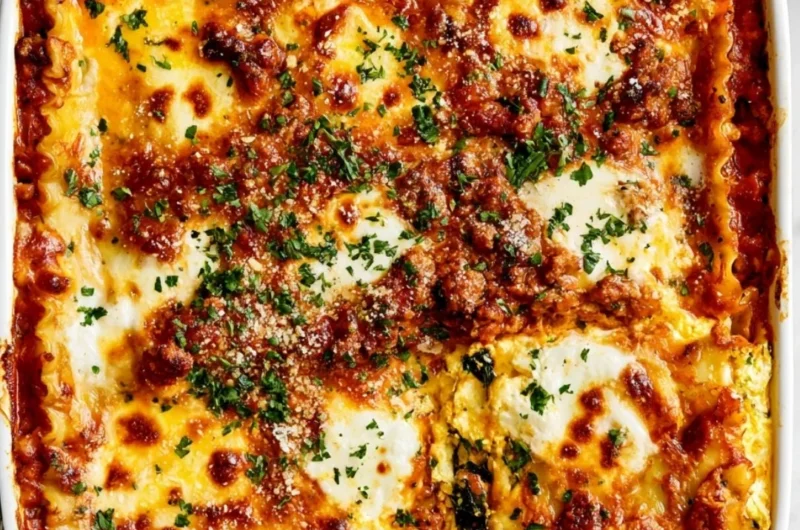 A delicious serving of Cottage Cheese Lasagna with layers of pasta and cheese