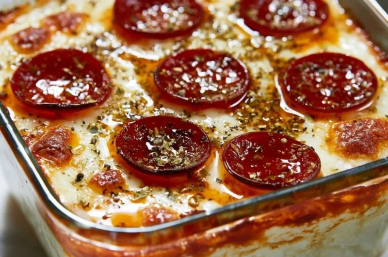 A bowl of Cottage Cheese Pizza topped with fresh vegetables and herbs