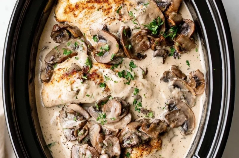 Cozy easy mushroom chicken dish prepared with sautéed mushrooms and chicken.