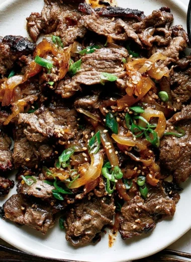 Delicious Korean beef bulgogi served on a plate with vegetables