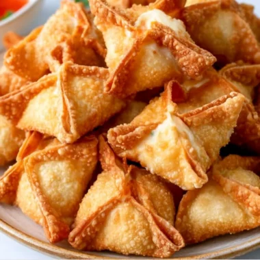 Crispy Crab Rangoon with creamy filling served in a plate