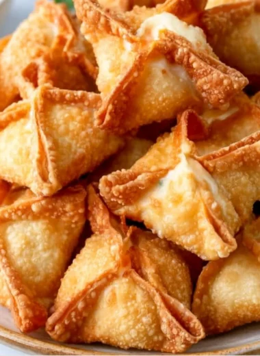 Crispy Crab Rangoon with creamy filling served in a plate