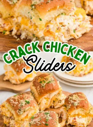 Crack Chicken Sliders with creamy sauce and toppings on a platter