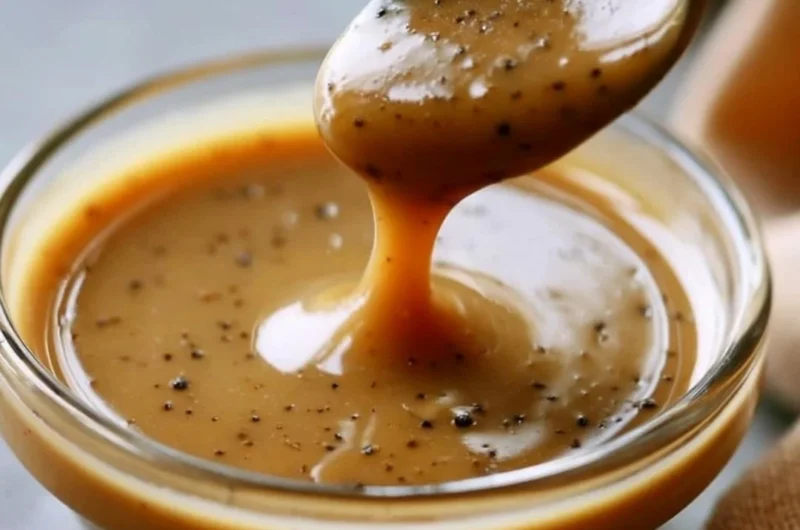 Creamy balsamic vinaigrette drizzled over a fresh salad