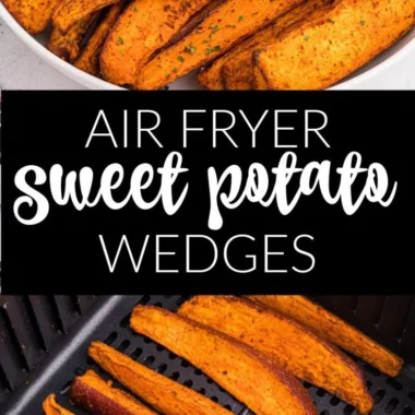 Crispy air fryer sweet potato wedges served on a plate