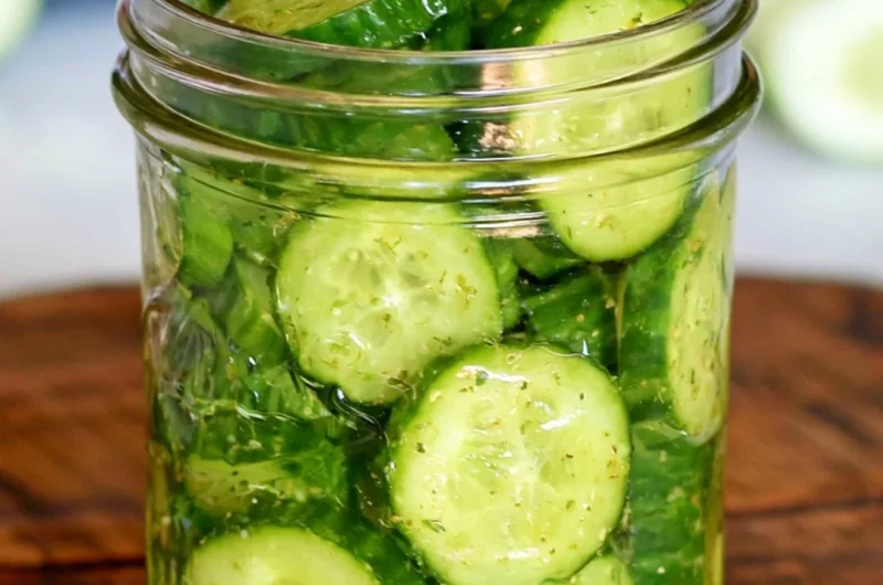 Freshly prepared cucumber snack with herbs and spices in a bowl.