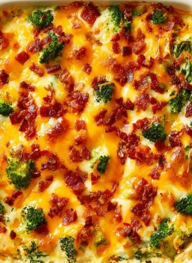 Easy low carb chicken casserole topped with cheese and herbs
