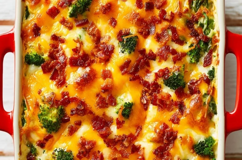 Easy low carb chicken casserole topped with cheese and herbs