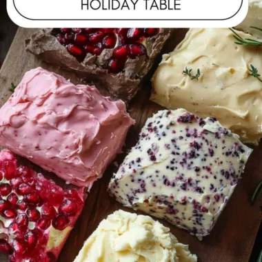 Variety of homemade butter spreads on a wooden table