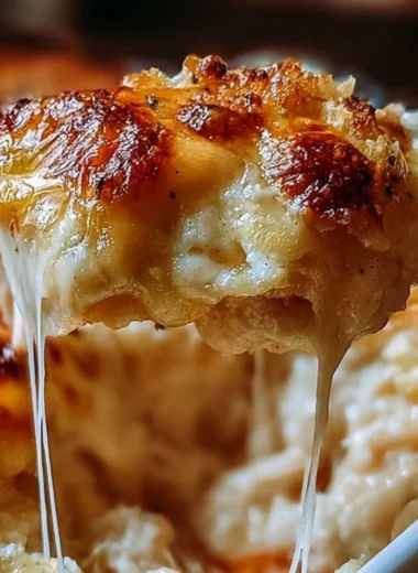 High protein chicken parmesan casserole topped with melted cheese