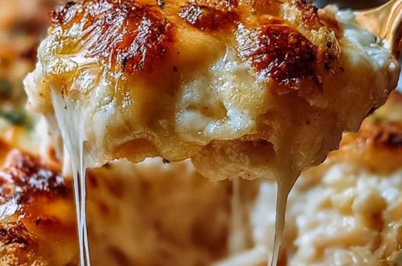 High protein chicken parmesan casserole topped with melted cheese