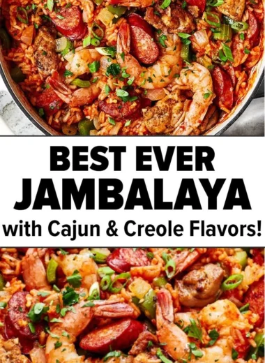A delicious bowl of Jambalaya with shrimp, sausage, and vegetables