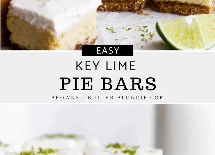 Delicious Key Lime Pie Bars garnished with lime slices and whipped cream
