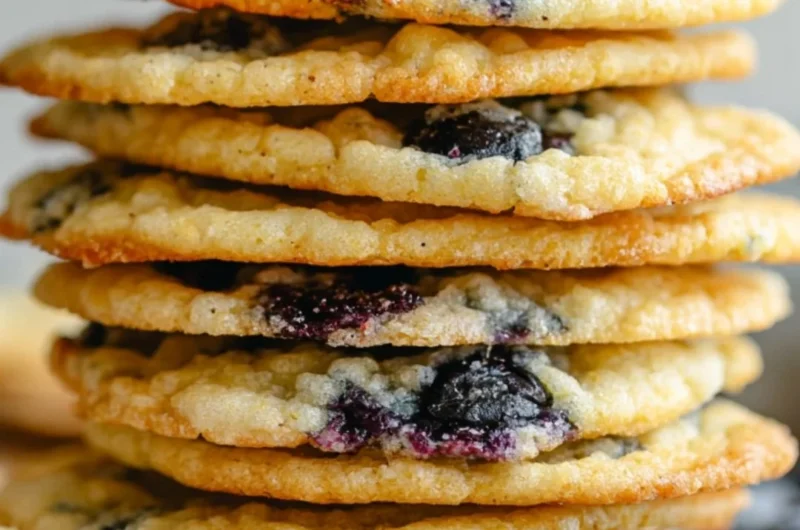 Vegan lemon blueberry cookies on a rustic wooden table