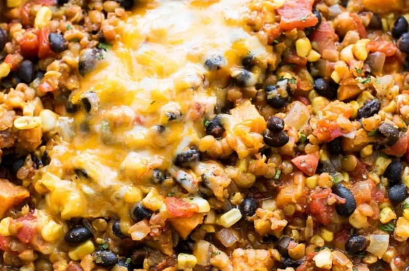 Delicious One Pot Mexican Lentils served in a bowl with colorful toppings.