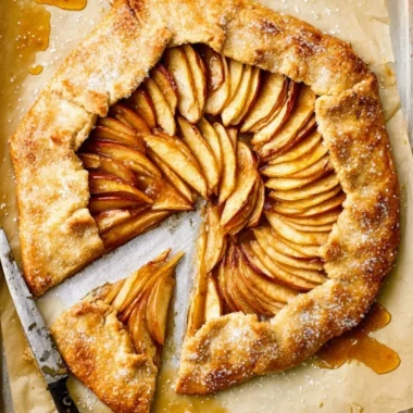 Rustic French apple tart with flaky crust and fresh apple slices