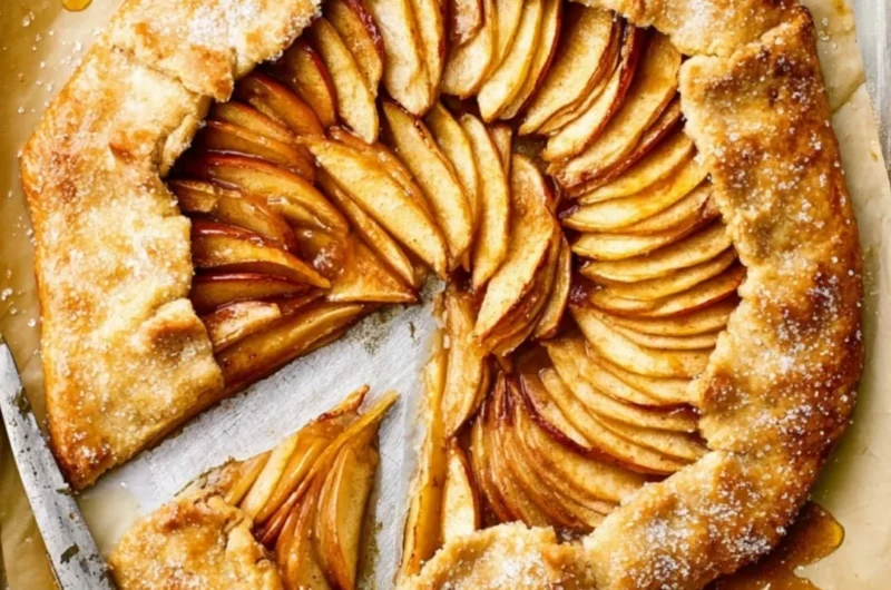 Rustic French apple tart with flaky crust and fresh apple slices