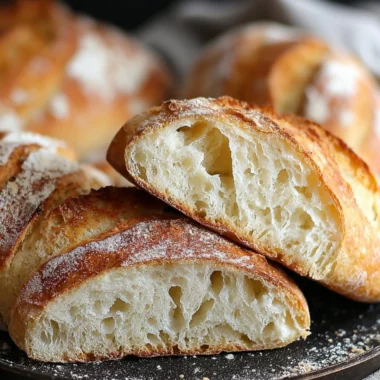 Freshly baked rustic Italian crusty bread loaf on a wooden table