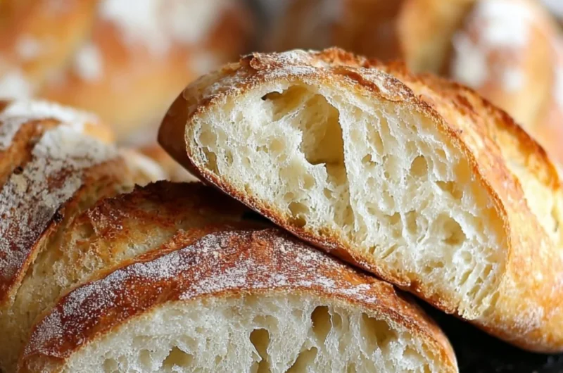 Freshly baked rustic Italian crusty bread loaf on a wooden table