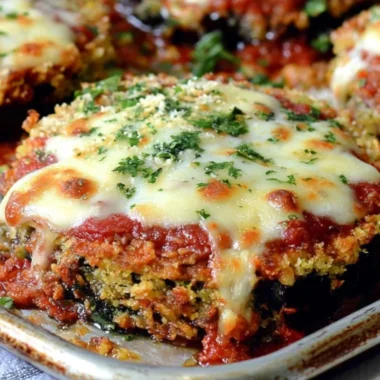 Delicious Sheet Pan Eggplant Parmesan baked to perfection with marinara and cheese.