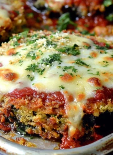 Delicious Sheet Pan Eggplant Parmesan baked to perfection with marinara and cheese.