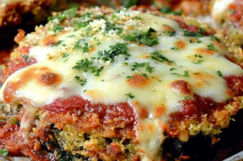 Delicious Sheet Pan Eggplant Parmesan baked to perfection with marinara and cheese.