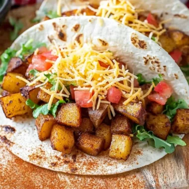 Spicy potato soft tacos served with fresh toppings on a plate