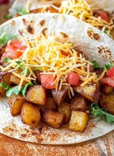 Spicy potato soft tacos served with fresh toppings on a plate